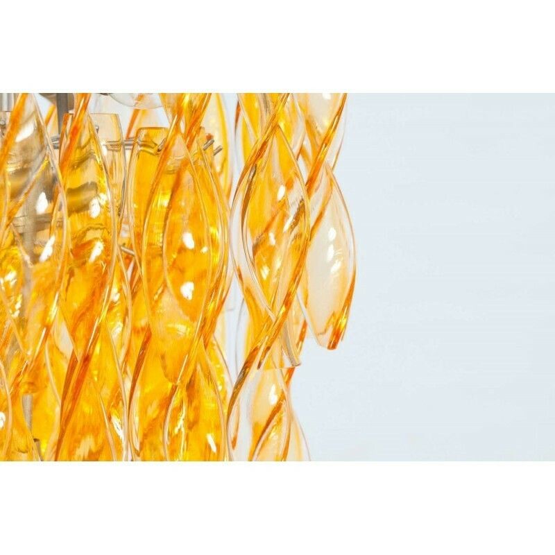 Italian Venetian Flush Mount In Blown Murano Glass Twisted Orange Color 1990s photo buy