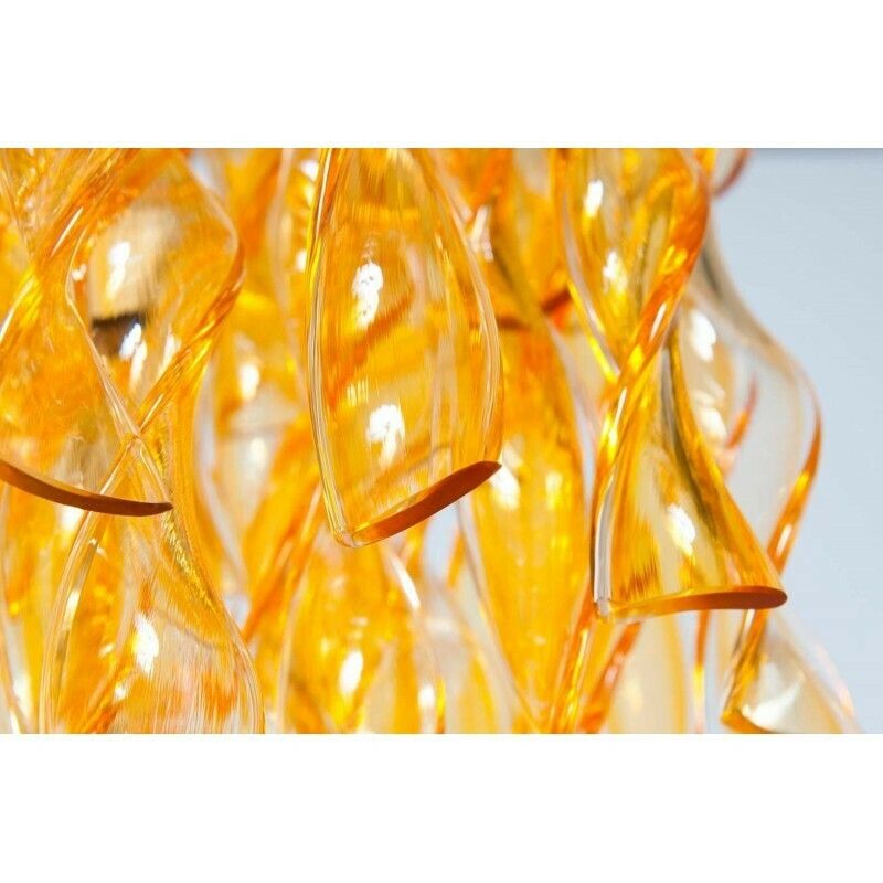 Italian Venetian Flush Mount In Blown Murano Glass Twisted Orange Color 1990s photo vintage