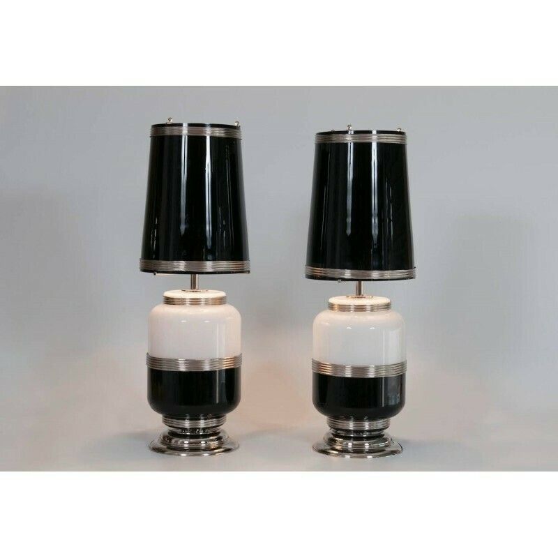photo furniture Black And White Pair Of Italian Murano Table Lamps 1960s