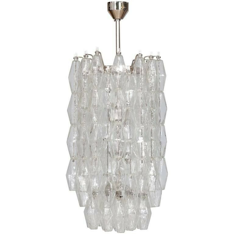 Italian Modern Chandelier In Transparent Murano Glass, Venini, 1960s