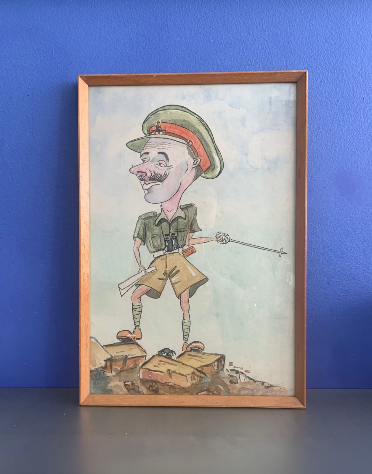 Wwii Illustrations Of Officers And A Priest From North Africa Campagin, C. 1940s photo vinterior