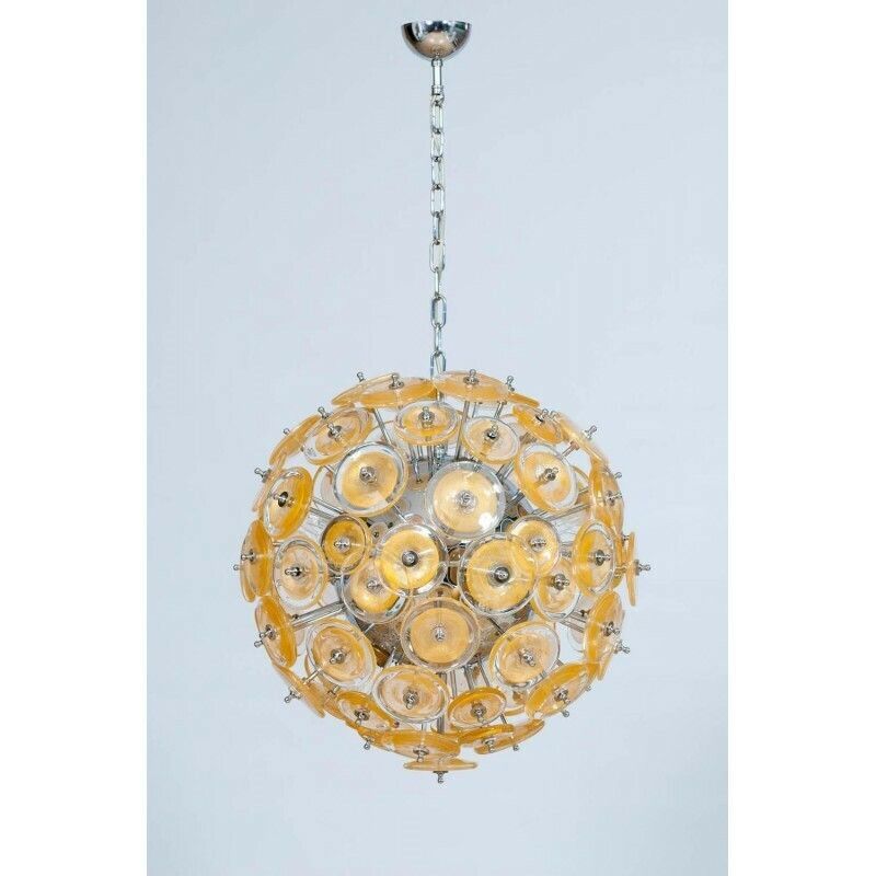 Italian Flush Mount In Blown Murano Glass, Gold 24 K, Mazzega Contemporary photo for sale