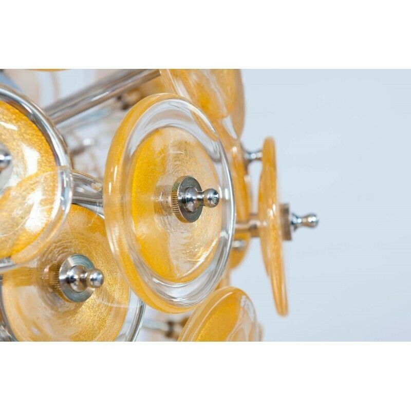 Italian Flush Mount In Blown Murano Glass, Gold 24 K, Mazzega Contemporary photo vinterior