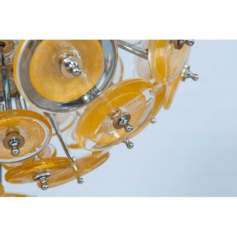 Italian Flush Mount In Blown Murano Glass, Gold 24 K, Mazzega Contemporary photo buy