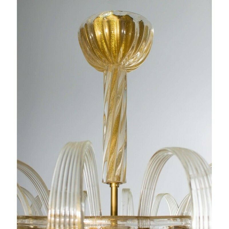 Italian Venetian Flush Mount In Blown Murano Glass Gold 24 K Pastorals 1980s photo 5130.0