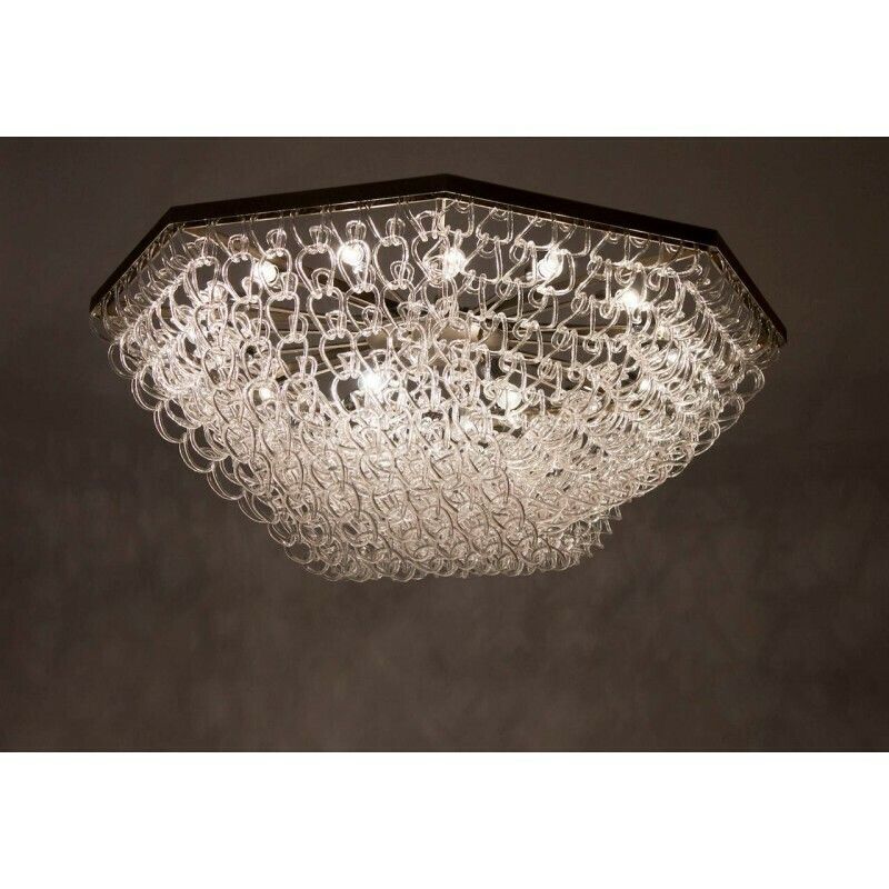 Flushmount In Blown Murano Glass Chain Elements In Clear Color 1980s photo furniture