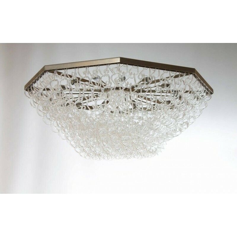 Flushmount In Blown Murano Glass Chain Elements In Clear Color 1980s photo Lighting