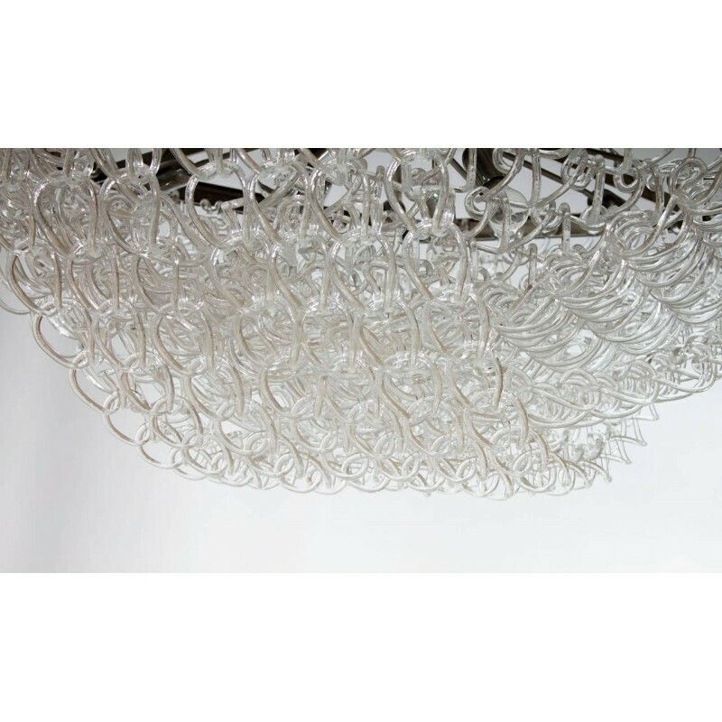 Flushmount In Blown Murano Glass Chain Elements In Clear Color 1980s photo buy