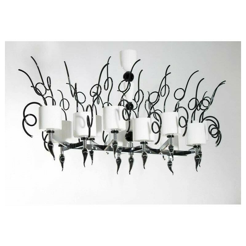 Curly Chandelier Black And White In Blown Murano Glass Contemporary Italy photo Lighting