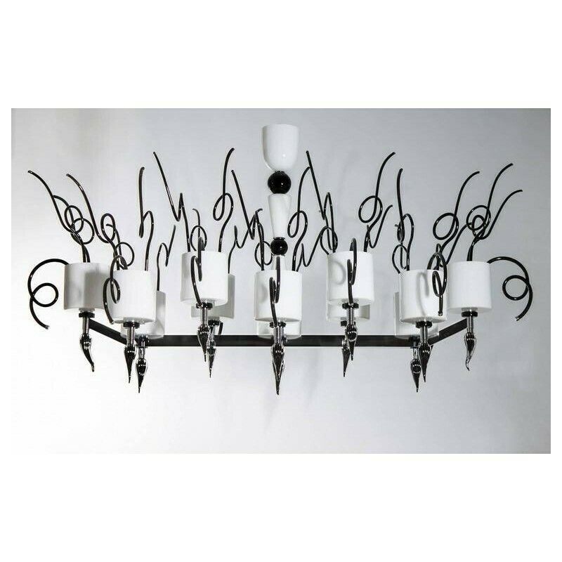 Curly Chandelier Black And White In Blown Murano Glass Contemporary Italy photo 28301.99