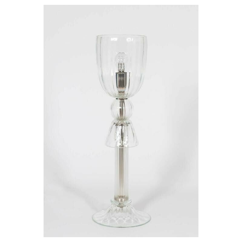 Pair Of Italian Venetian Table Lamps In Murano Glass Clear Color, 1990s Italy photo Lighting