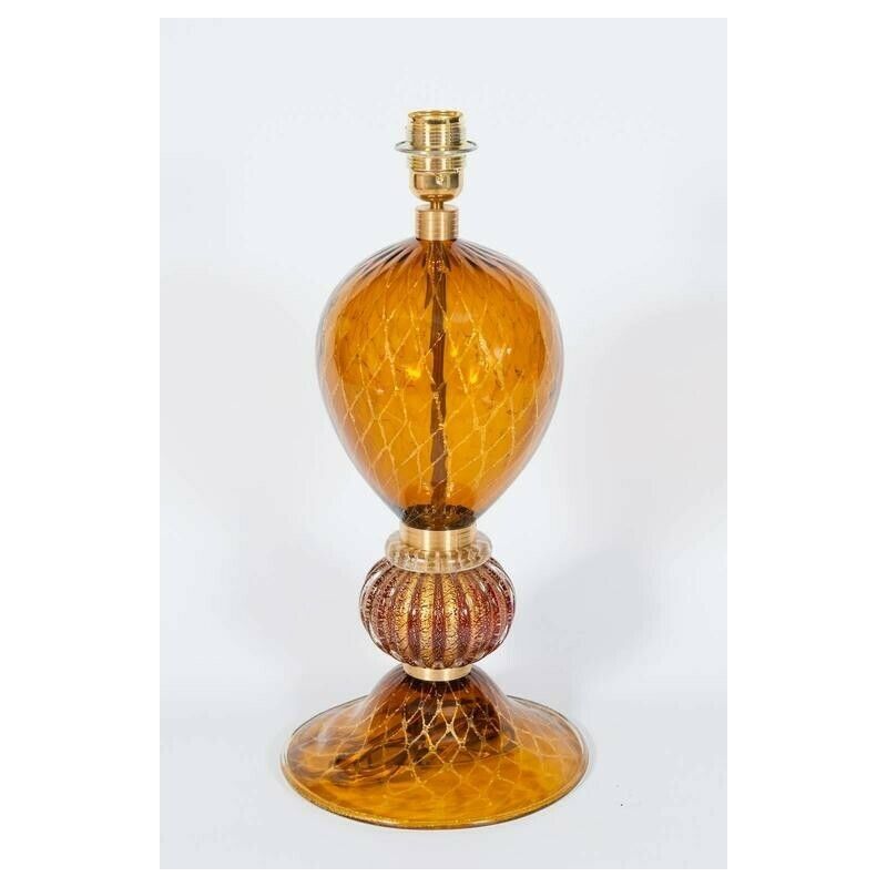 Italian Table Lamp In Blown Murano Glass Amber & 24 Karat Gold 1980s photo Lighting