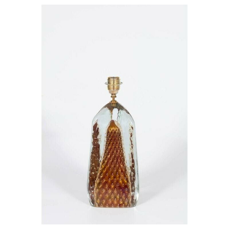 Pair Of Italian Table Lamps In Murano Glass Red With 24 Karat Gold Handcrafted * photo Lighting