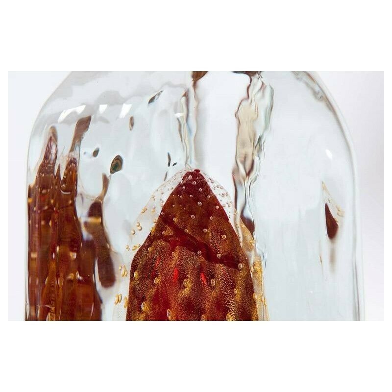 Pair Of Italian Table Lamps In Murano Glass Red With 24 Karat Gold Handcrafted * photo vintage