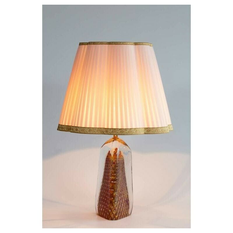 photo furniture Pair Of Italian Table Lamps In Murano Glass Red With 24 Karat Gold Handcrafted *