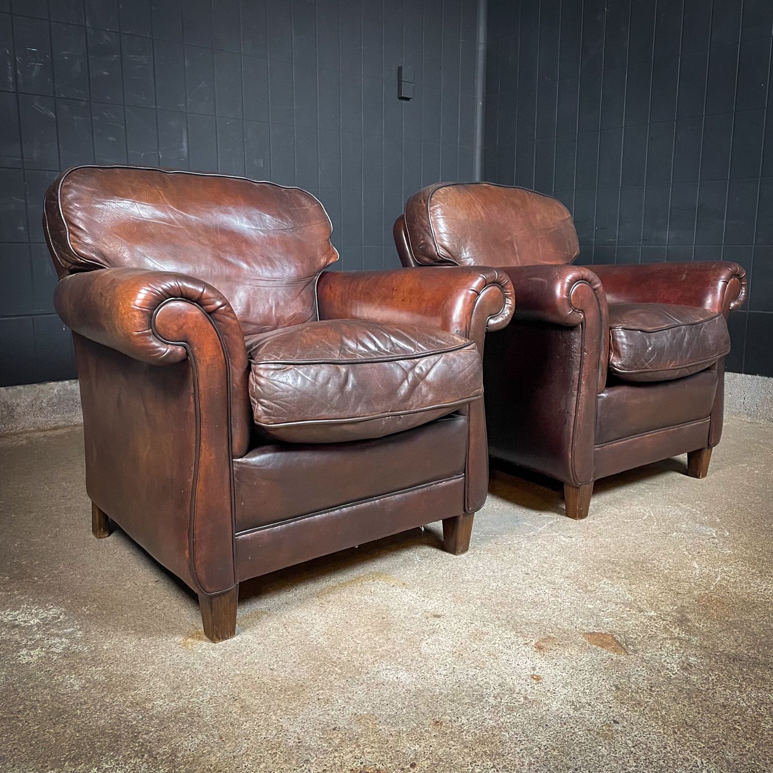 Vintage Bruinleren Fauteuils – Set Van 2 Stuks