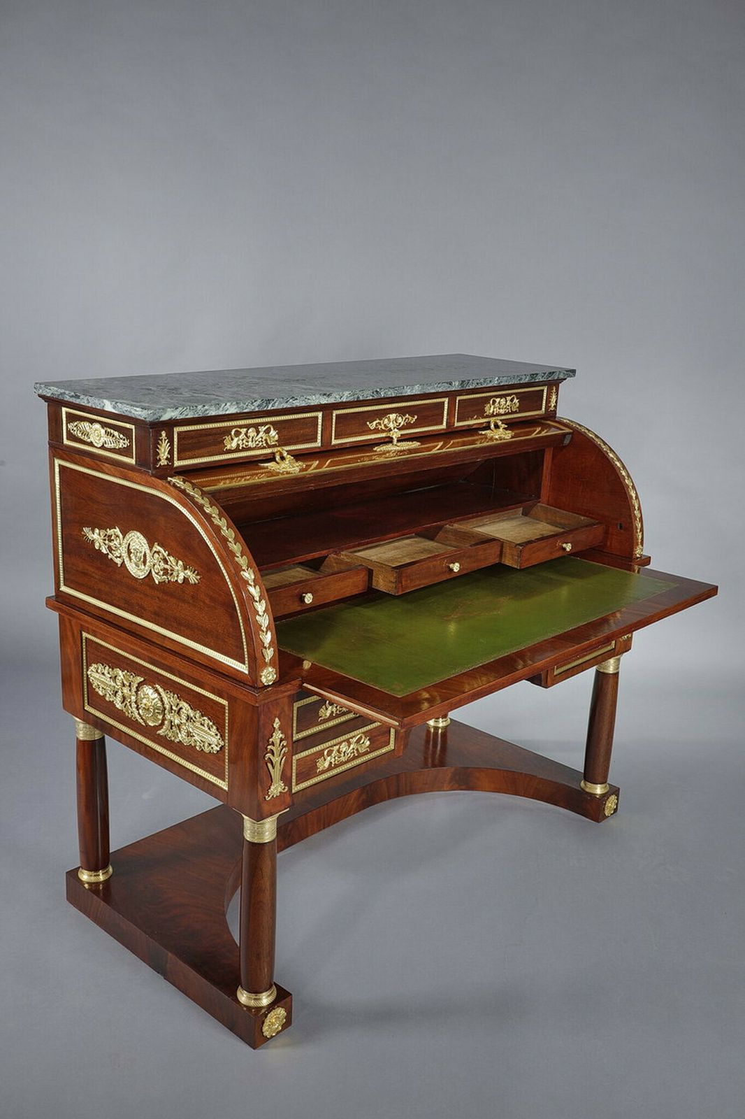 Mahogany And Gilded Bronze Cylinder Desk, Empire Style, 19th Century photo Furniture