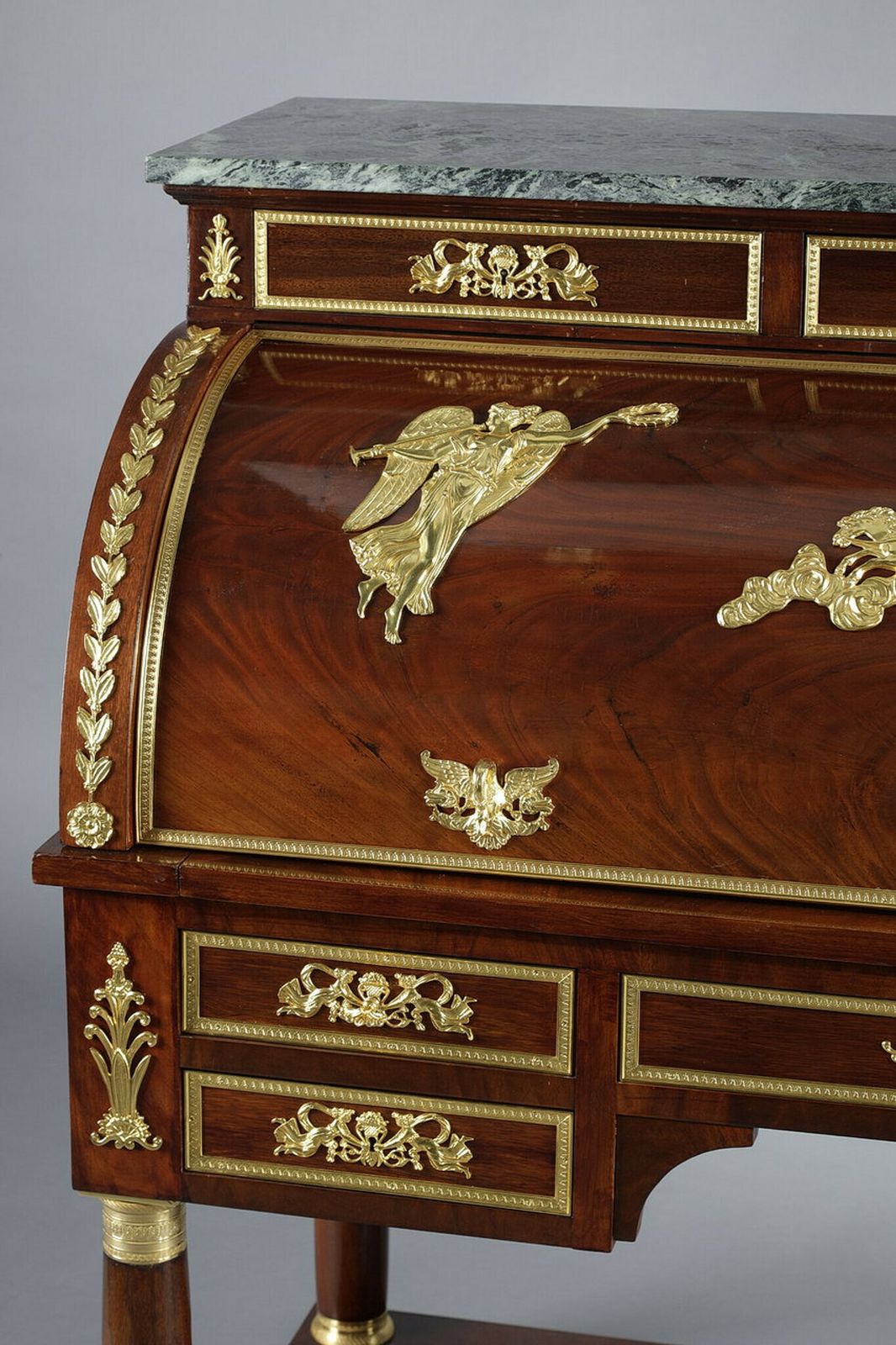 Mahogany And Gilded Bronze Cylinder Desk, Empire Style, 19th Century photo 26070.0
