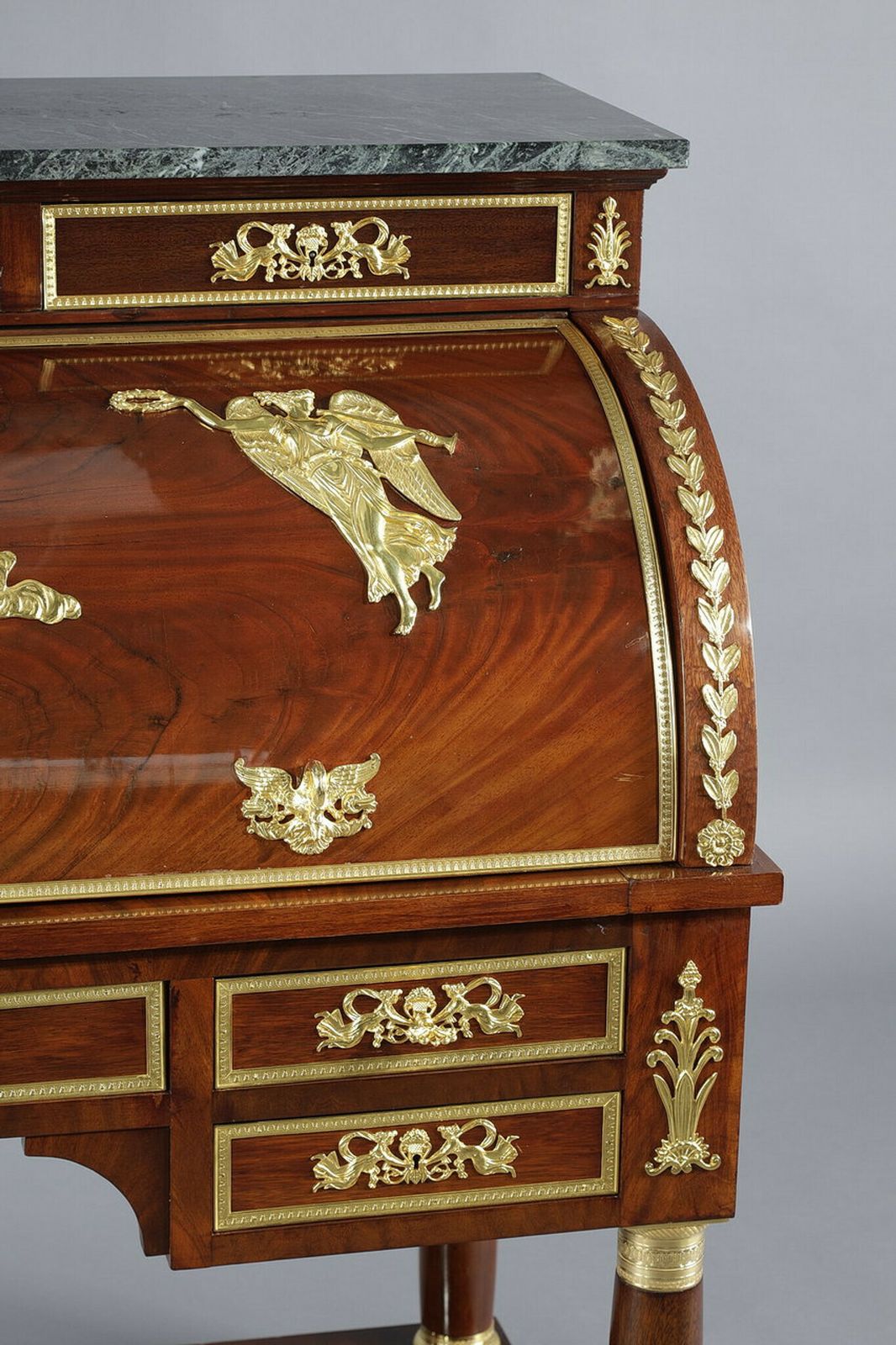 Mahogany And Gilded Bronze Cylinder Desk, Empire Style, 19th Century photo vinterior