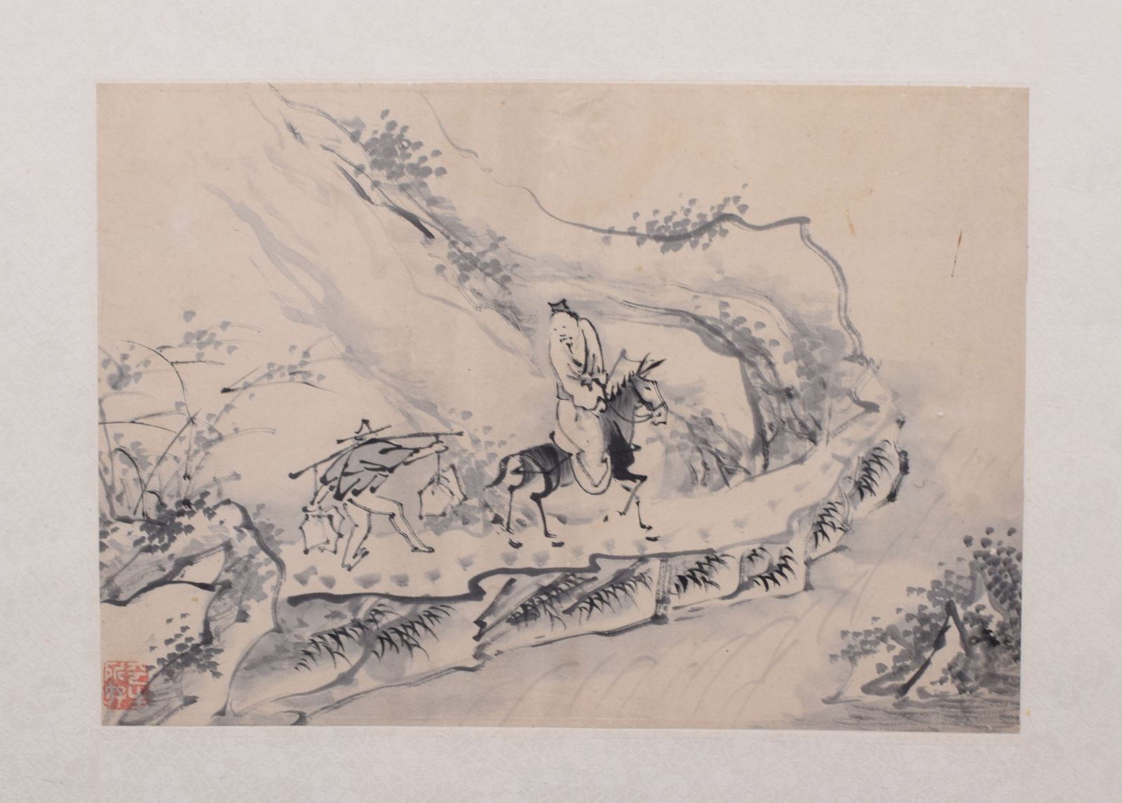 Chinese Signed Watercolour & Ink Painting, Horse & Rider, Framed And Glazed photo for sale