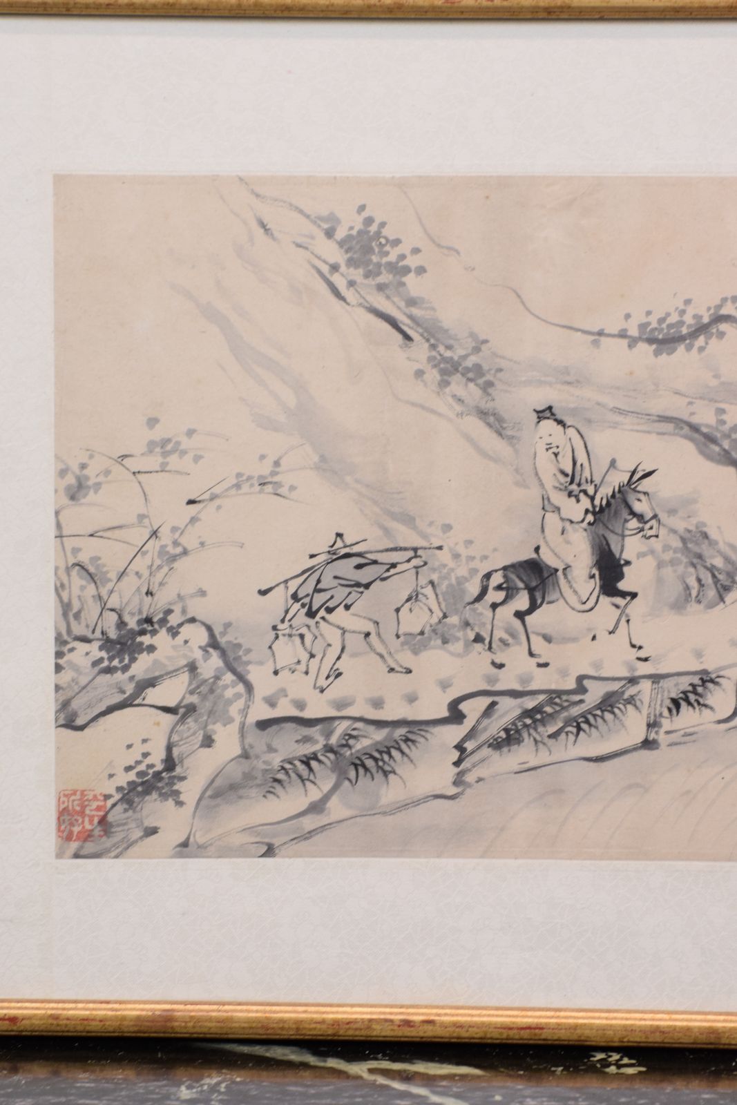 Chinese Signed Watercolour & Ink Painting, Horse & Rider, Framed And Glazed photo 85.0