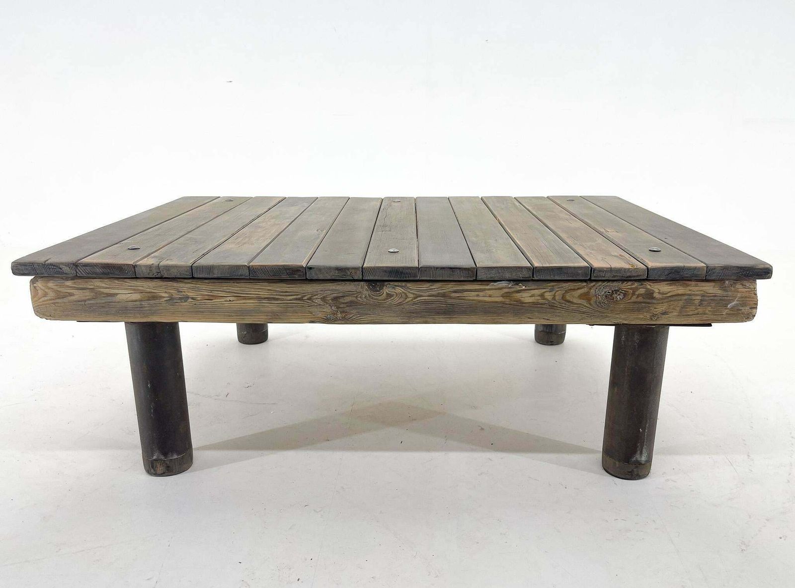 1950's Vintage Industrial Wood & Iron Coffee Table photo vinterior