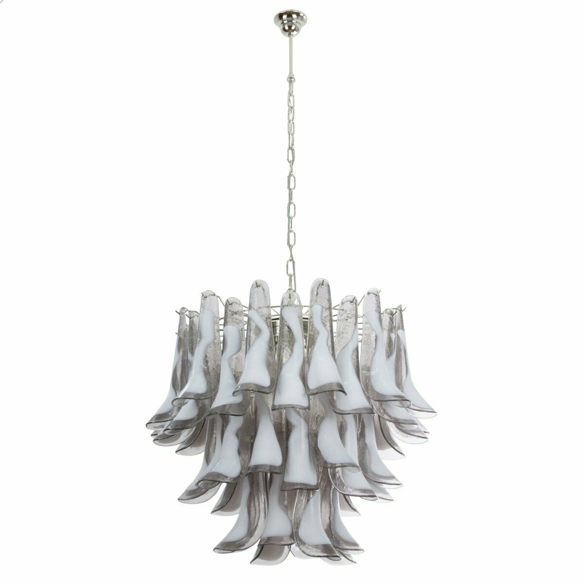 Italian Gray And White Glass Petal Pendant Light, 1990s
