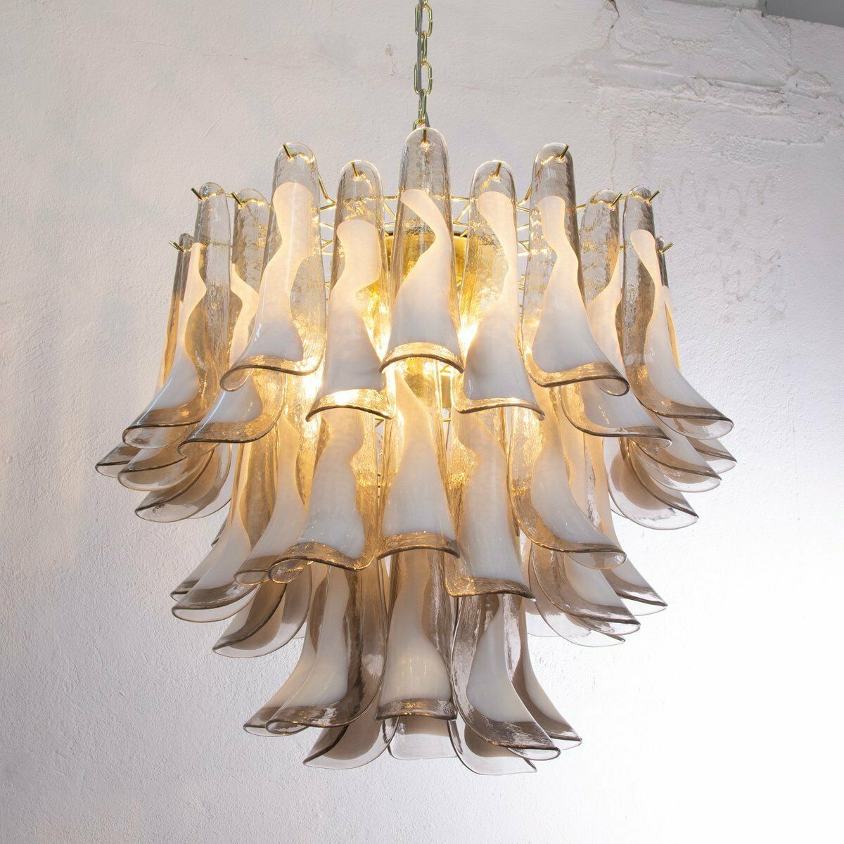 photo furniture Italian Gray And White Glass Petal Pendant Light, 1990s