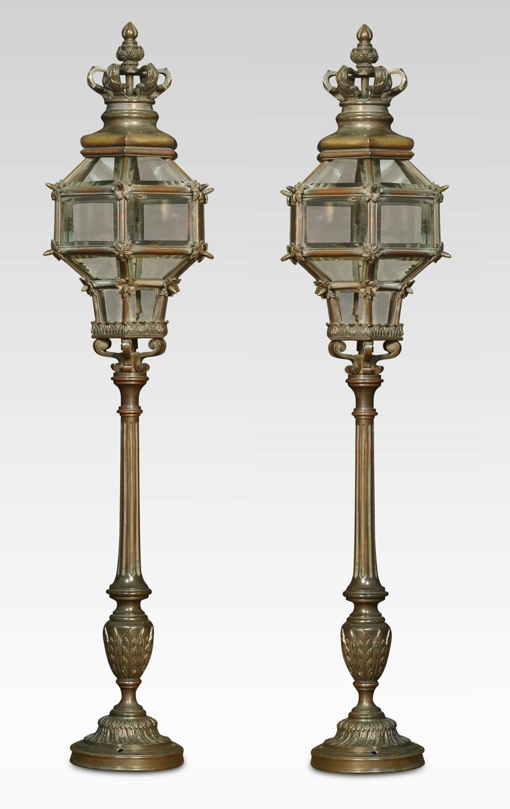 Pair Of Bronze Newel Post Lamps