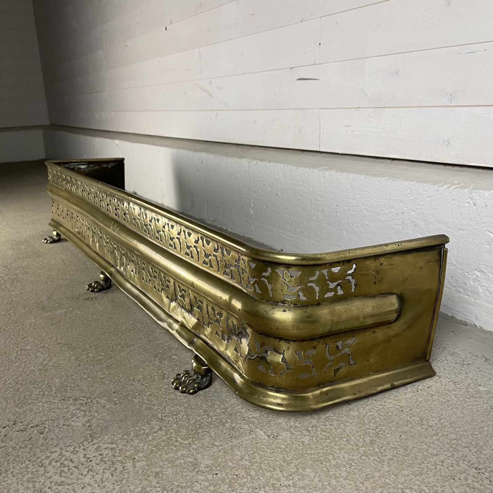 Victorian Brass Fender With Lions Paw Feet photo for sale