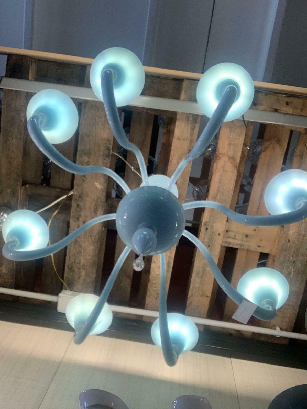 Contemporary Blue Murano Glass Chandelier In Decò Style photo furniture