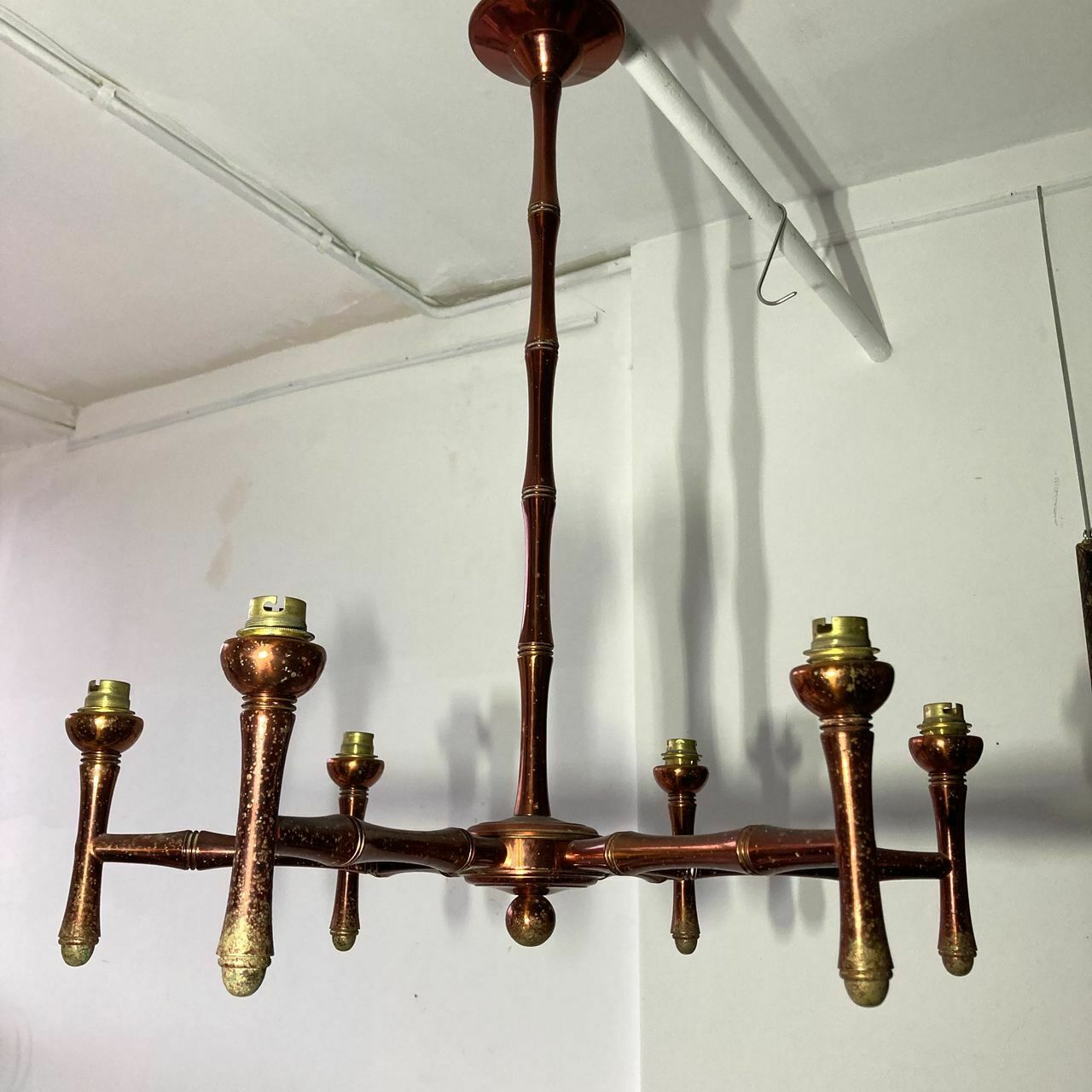 Red Faux Bamboo Chandelier, 1960s photo furniture