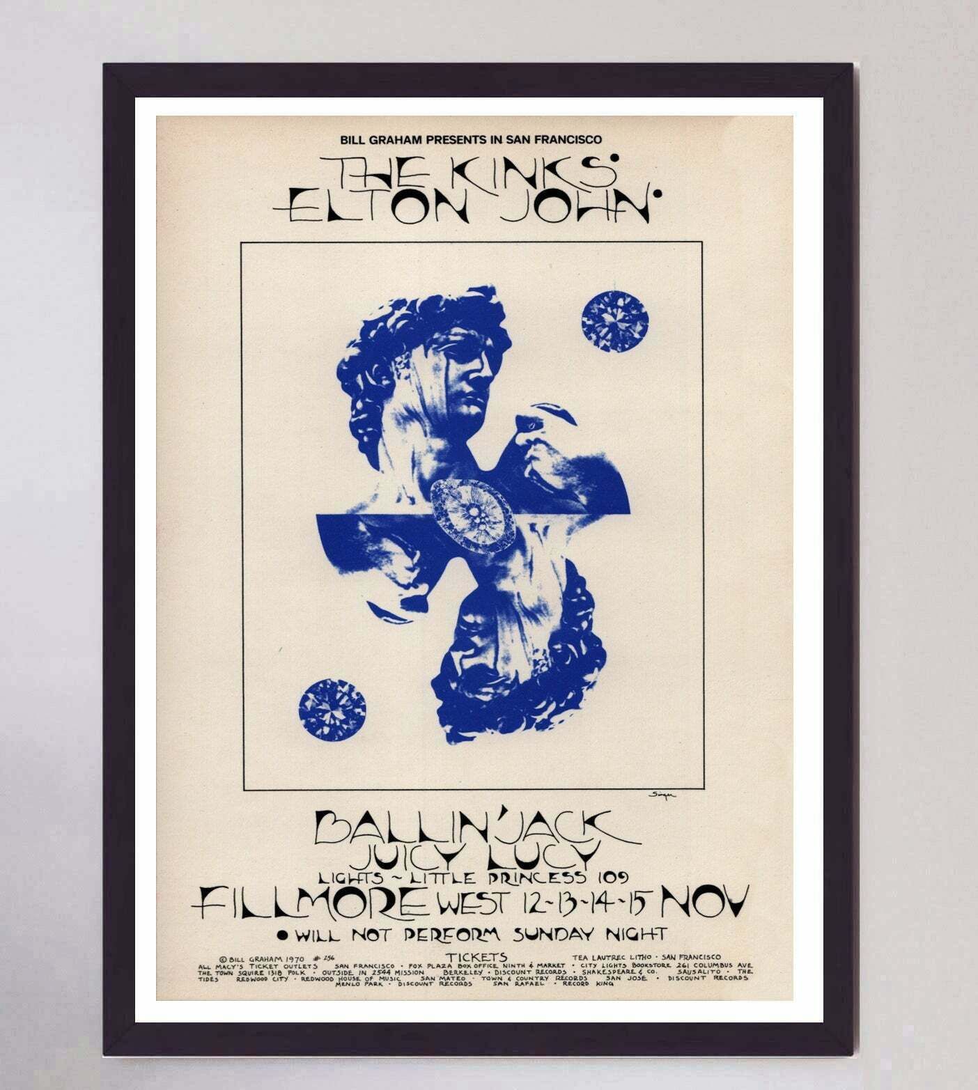 The Kinks & Elton John   Fillmore West Original Vintage Poster photo furniture