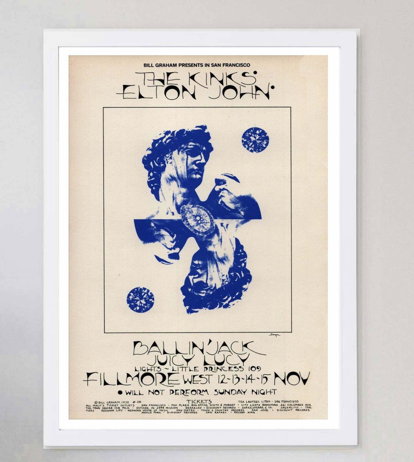 The Kinks & Elton John   Fillmore West Original Vintage Poster photo for sale