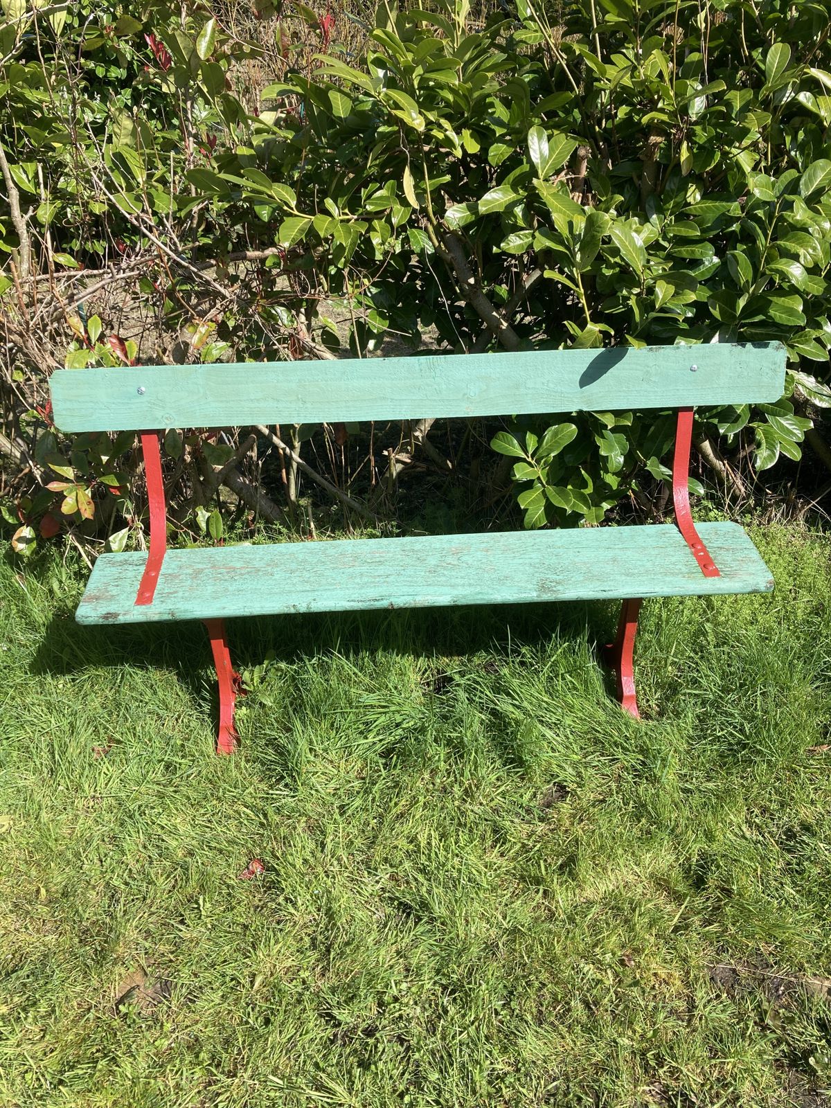 Retro Green And Red Garden Bench (C.H Side Botham) photo furniture