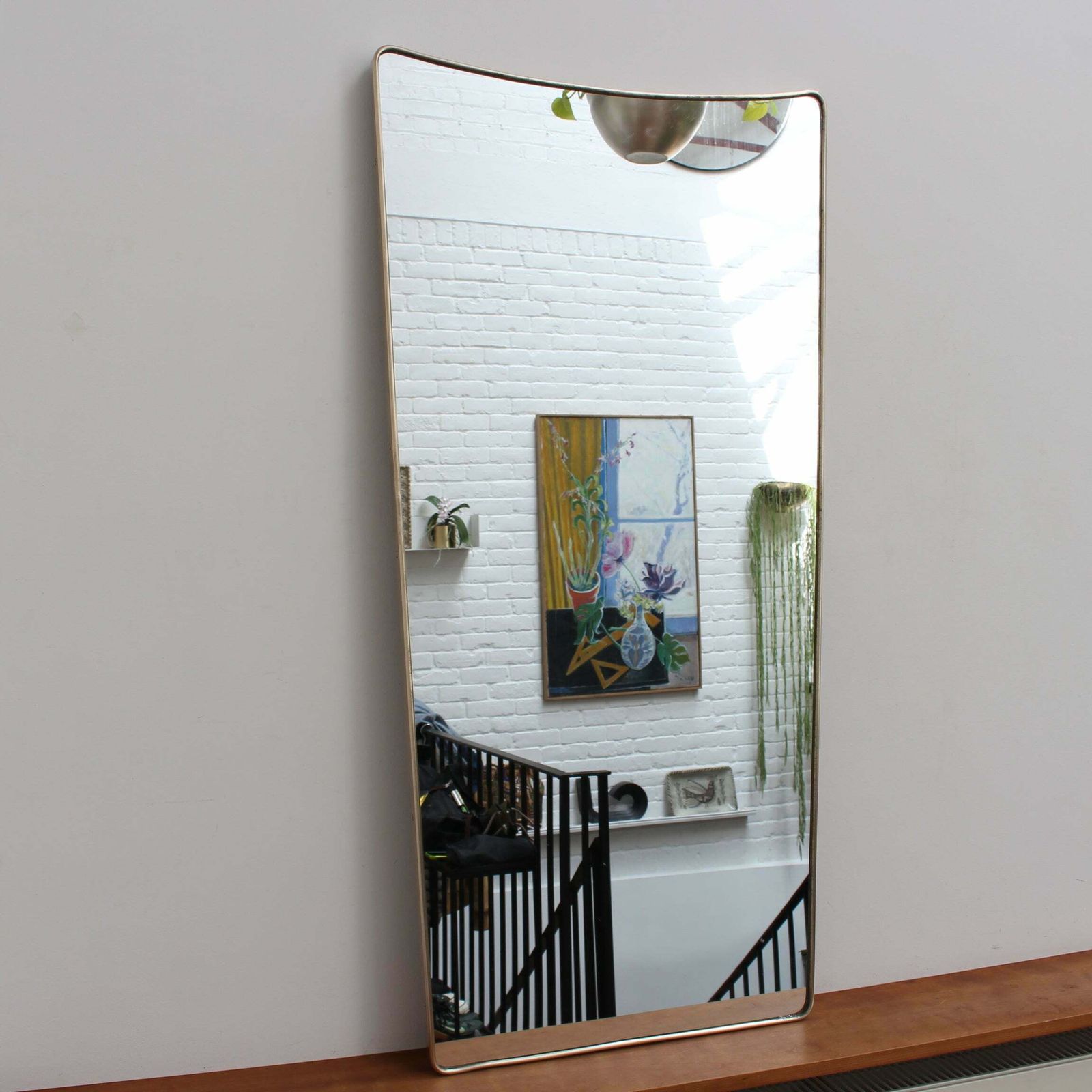 Mid Century Italian Wall Mirror With Brass Frame (Circa 1950s)   Large photo furniture