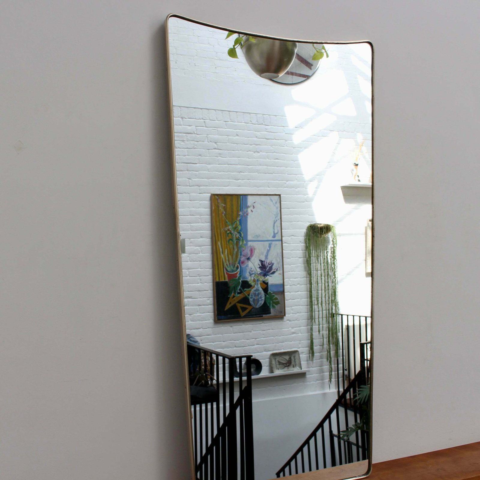 Mid Century Italian Wall Mirror With Brass Frame (Circa 1950s)   Large photo for sale