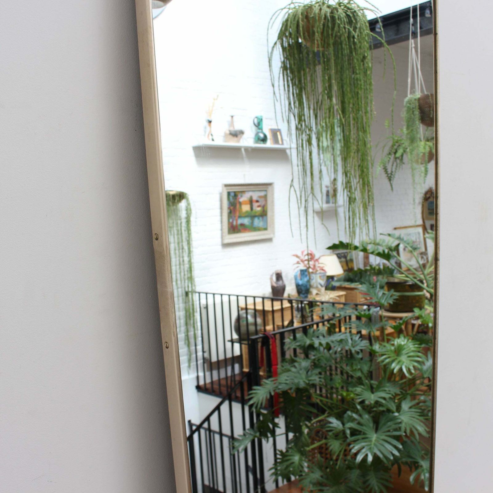 Mid Century Italian Wall Mirror With Brass Frame (Circa 1950s)   Large photo vinterior
