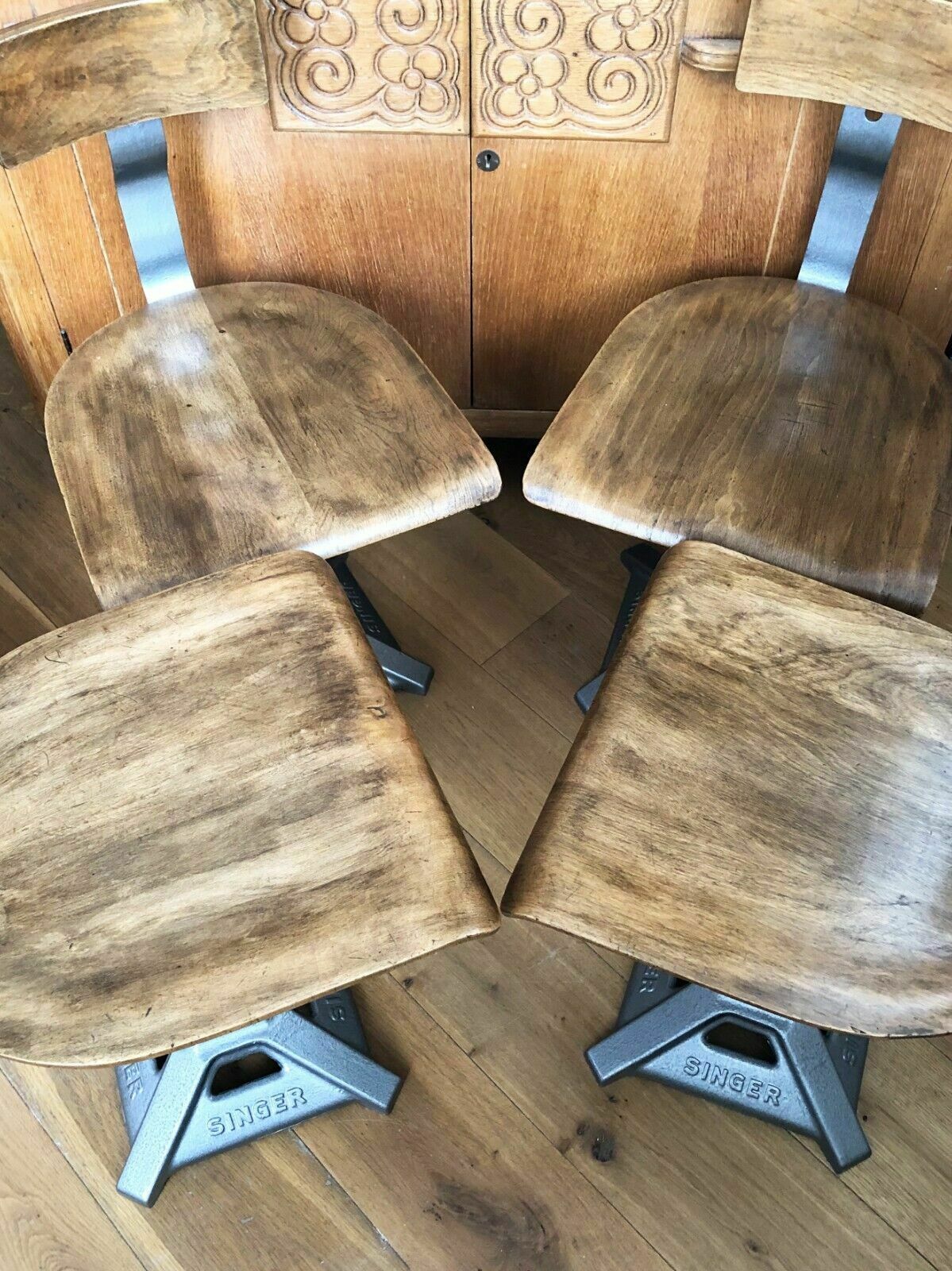Singer Machinist Chairs By Simanco. Set Of 4. 1930s. photo for sale