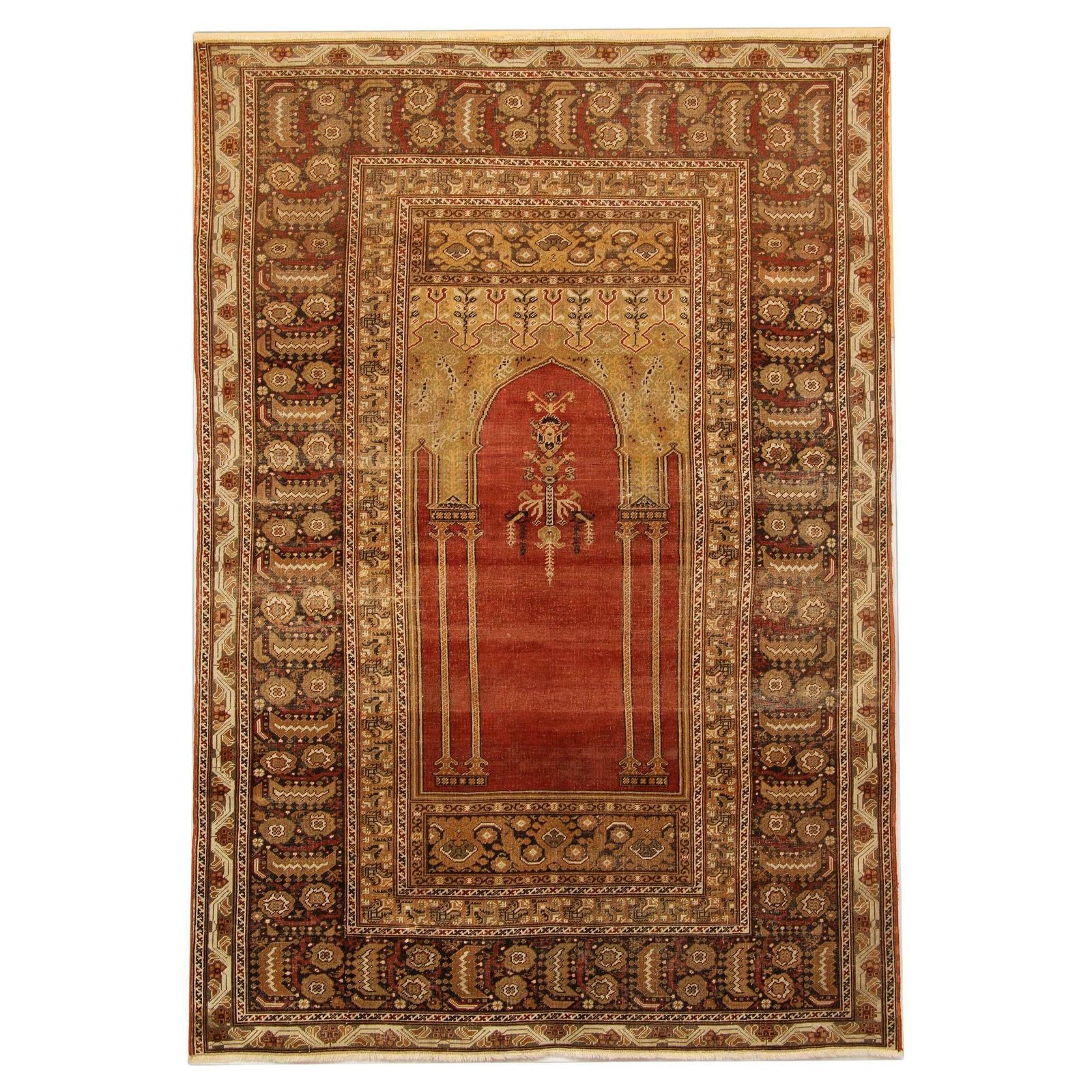 Red Antique Rugs, Traditional Carpet Turkish Rug, Mihrabi Living Room Rug
