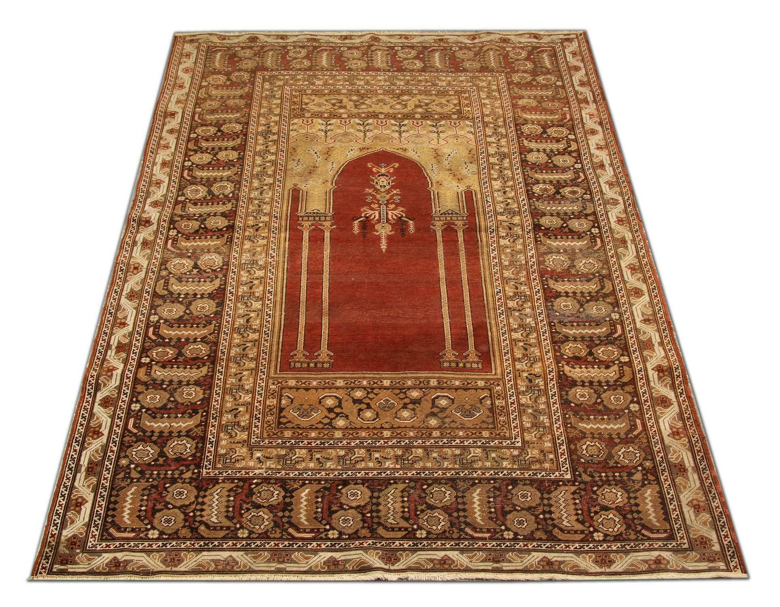 Red Antique Rugs, Traditional Carpet Turkish Rug, Mihrabi Living Room Rug photo furniture