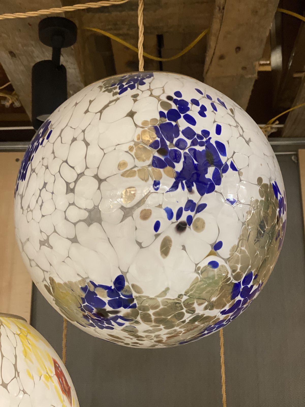 Contemporary Milky White Sphere In Murano Glass With Blue And Gold Leaf Murrine photo furniture