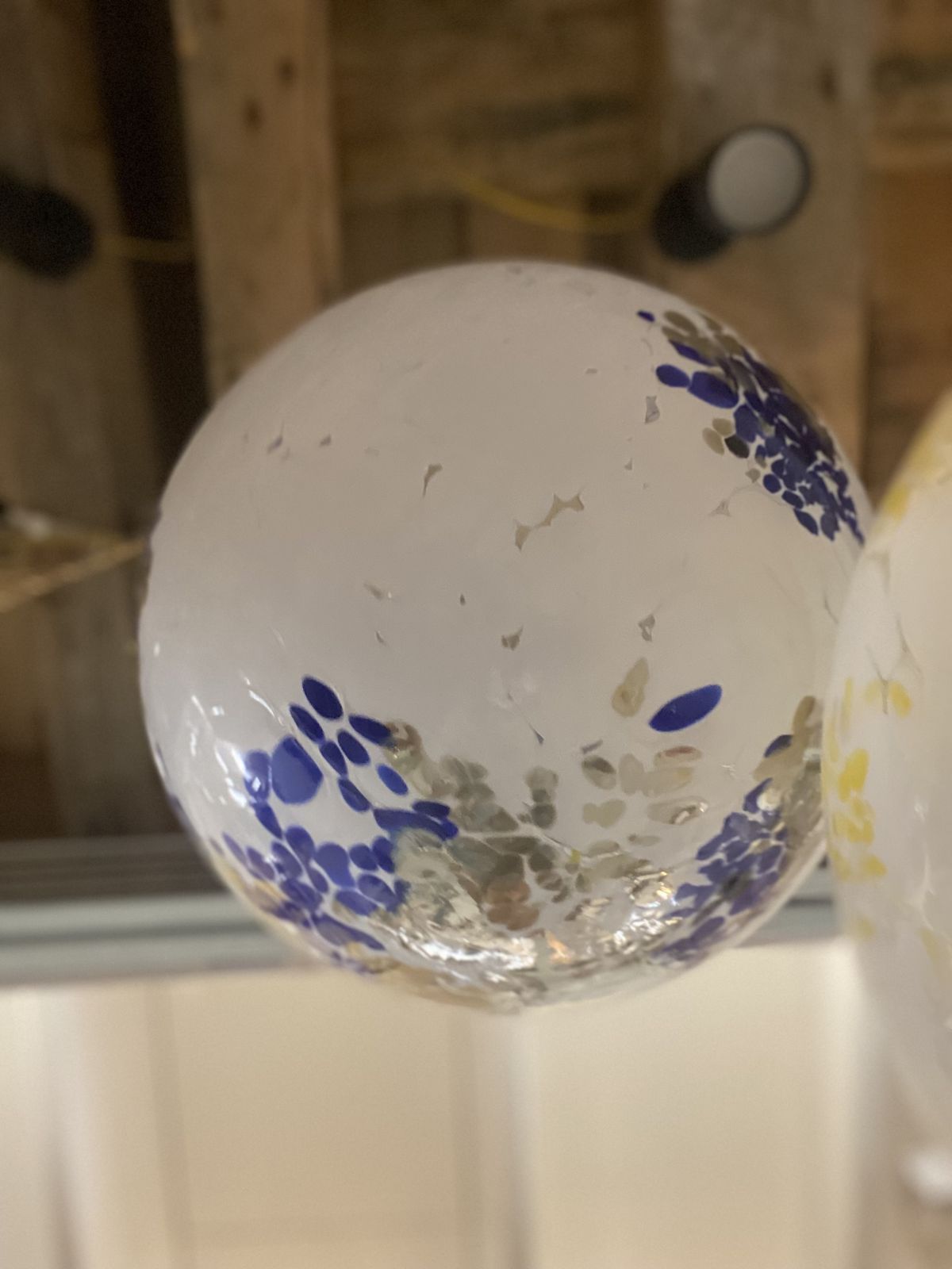 Contemporary Milky White Sphere In Murano Glass With Blue And Gold Leaf Murrine photo vinterior