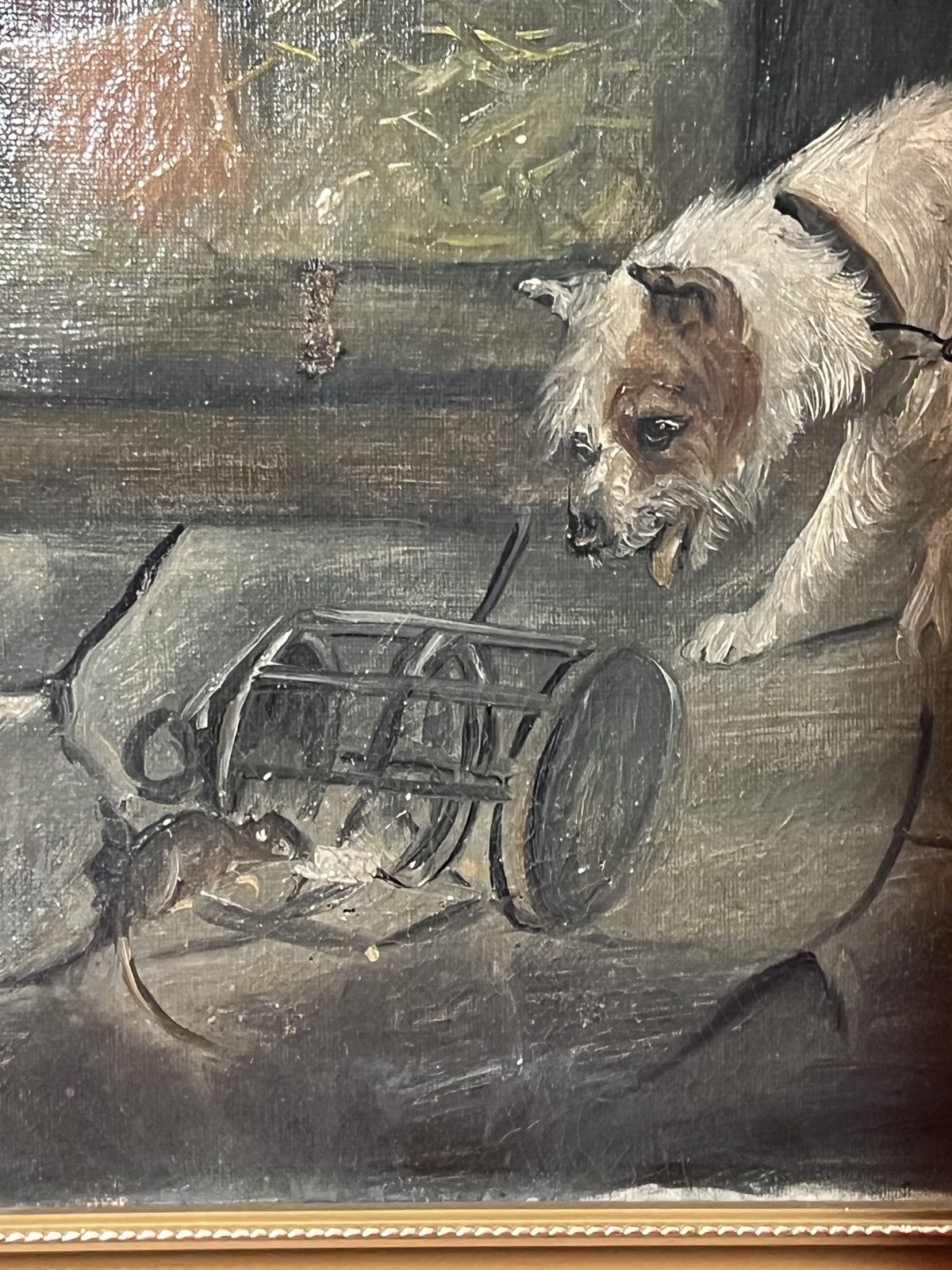 British 19th Century Oil Painting 'Terriers In Baited Breath' In The Manner Of British Artist Robert Cleminson photo 1750.0
