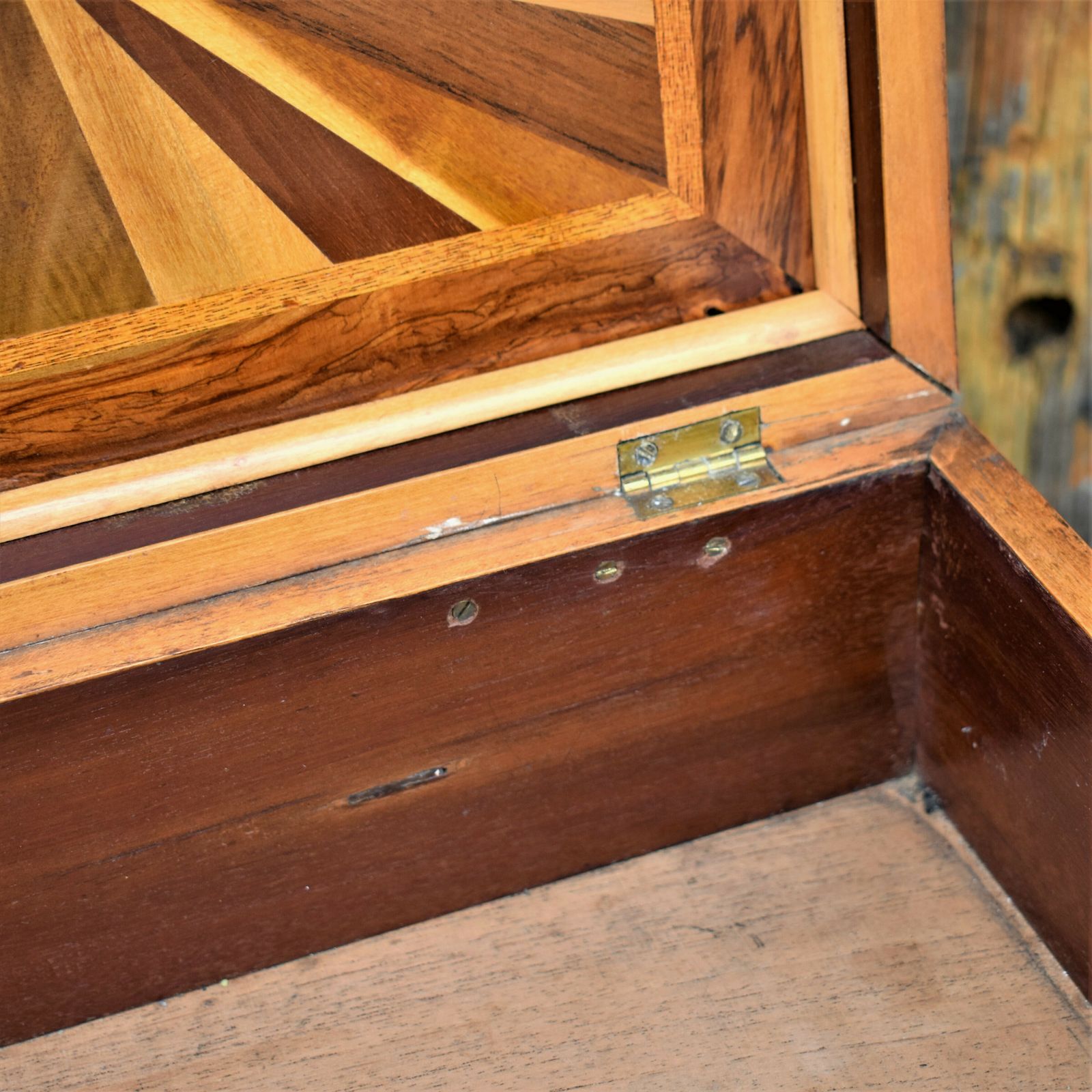 photo furniture Antique Victorian English Marquetry Specimen Fruit Wood Sewing Jewellery Box