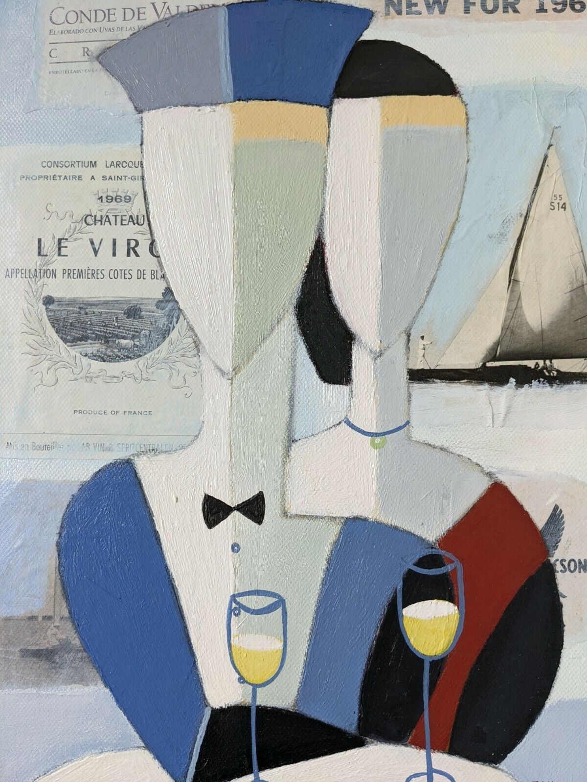 Mid Century Modern Swedish Framed Figurative Oil Painting, Le Club 55 photo Art