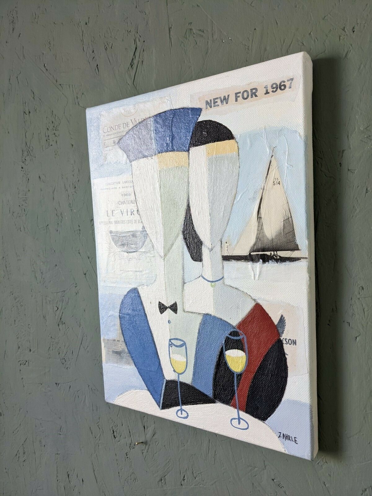 photo for sale Mid Century Modern Swedish Framed Figurative Oil Painting, Le Club 55