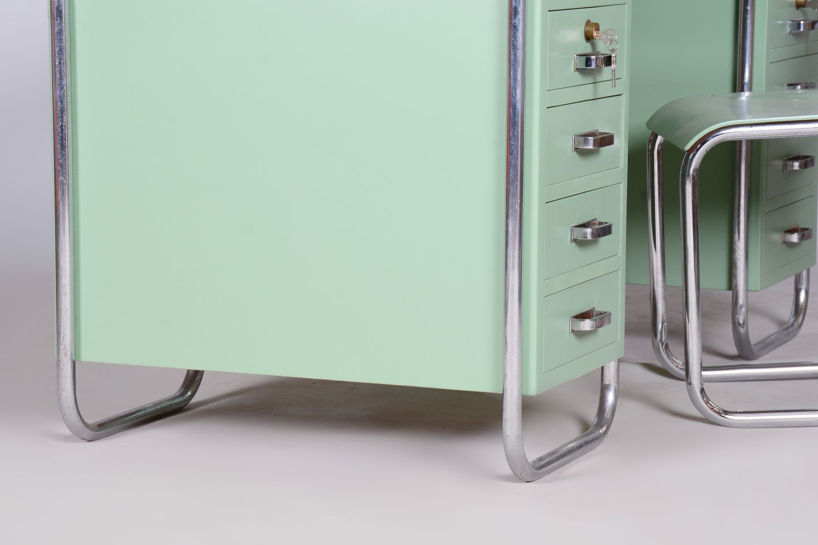 Furniture Bauhaus Writing Desk And Chair, Marcel Breuer, Thonet, Chrome Plated Steel, Lacquered Wood, Czechia, 1930s photo