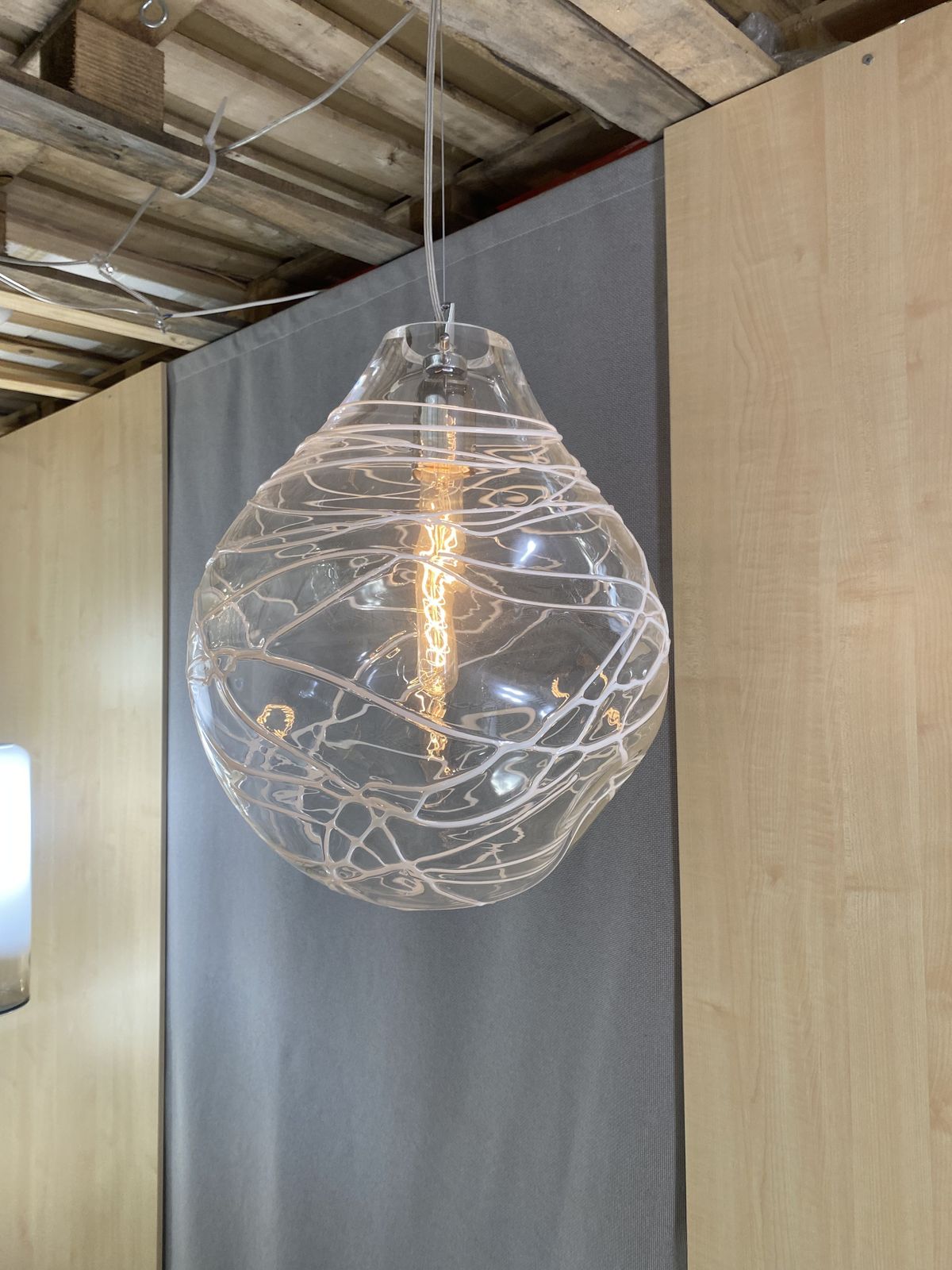 Contemporary Transparent With Wite Wire Pendant In Murano Glass photo furniture