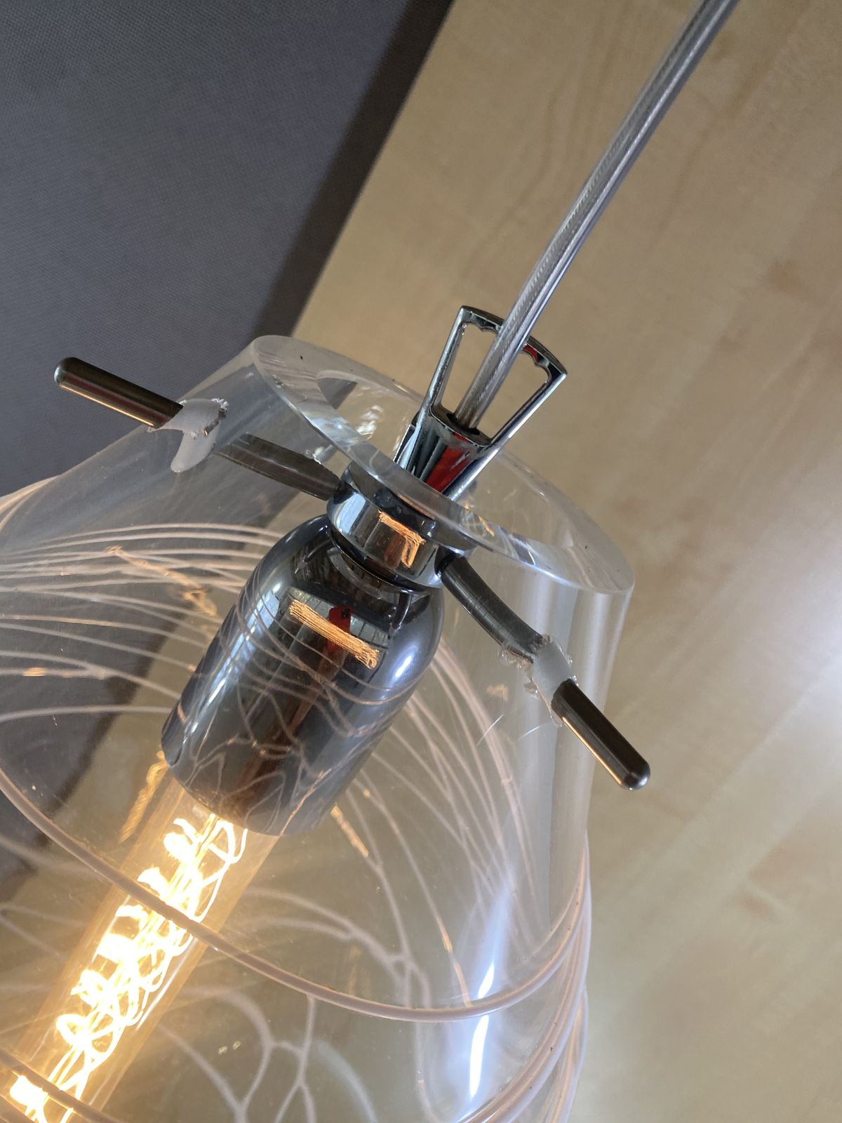 Contemporary Transparent With Wite Wire Pendant In Murano Glass photo Lighting